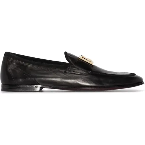 Klassische Schwarze Logo-Plaque Loafers , Herren, Größe: 39 EU - Dolce & Gabbana - Modalova