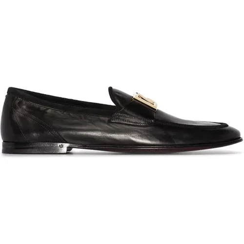 Klassische Schwarze Logo-Plaque Loafers , Herren, Größe: 44 EU - Dolce & Gabbana - Modalova