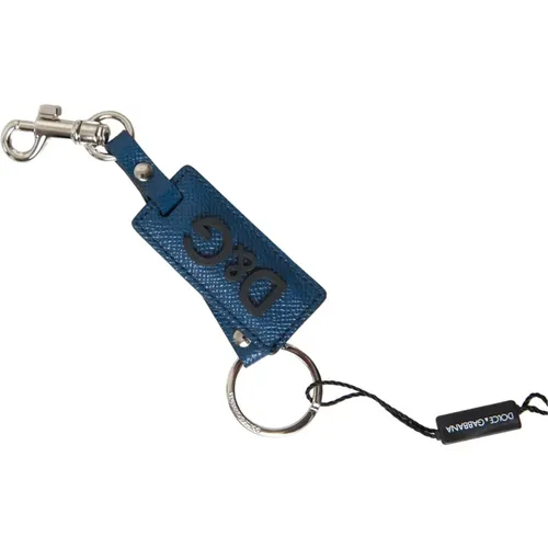Blauer Leder-Logo-Schlüsselanhänger mit Metall-Hardware - Dolce & Gabbana - Modalova