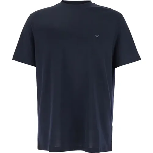 T-Shirts, male, , Size: L Logo Embroidered Cotton T-Shirt - Emporio Armani - Modalova