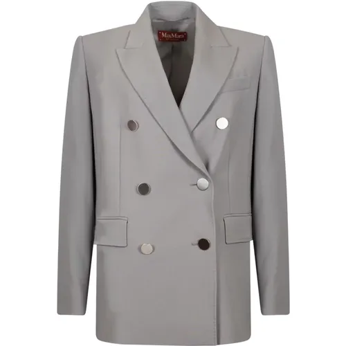 Blazers, female, , Size: M Double-breasted Satin Wool Blazer - Max Mara Studio - Modalova