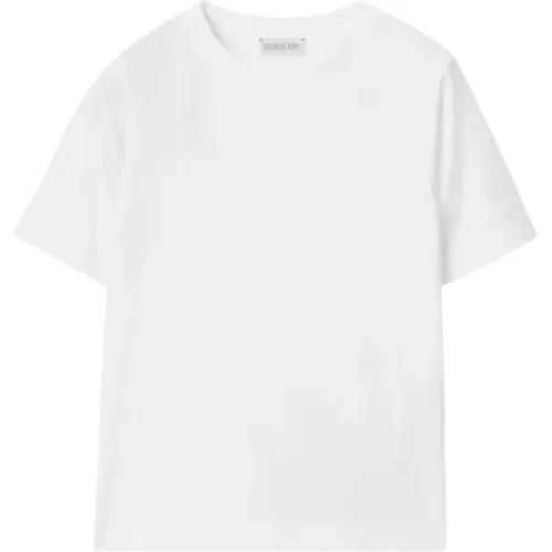 Weißes T-Shirt mit Logo-Stickerei - Burberry - Modalova