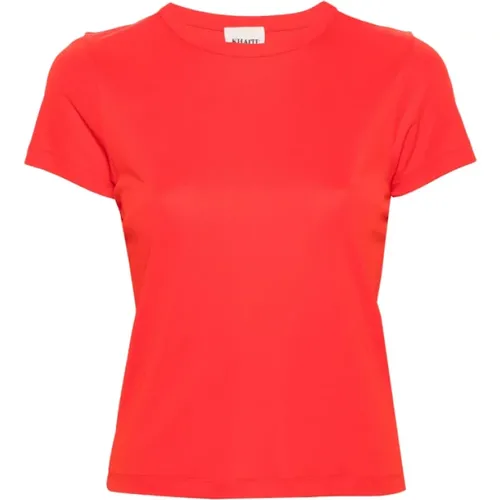 Rotes Fließendes Crew Neck T-Shirt , Damen, Größe: L - Khaite - Modalova