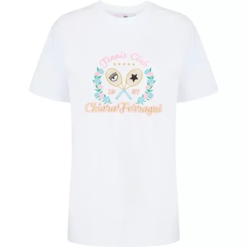 Weißes Tennis Club besticktes T-Shirt , Damen, Größe: M - Chiara Ferragni Collection - Modalova