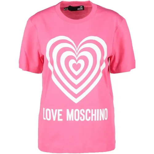 T-Shirts, female, , Size: 2XS Cotton T-shirt with Stylish Design - Love Moschino - Modalova