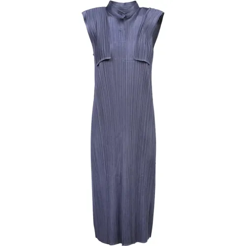 Gefaltete hoher Kragen Kleid blau grau - Issey Miyake - Modalova