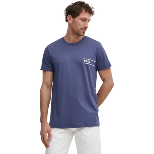 Blau Baumwoll T-Shirt, Rundhals, Kurzarm , Herren, Größe: L - Hugo Boss - Modalova