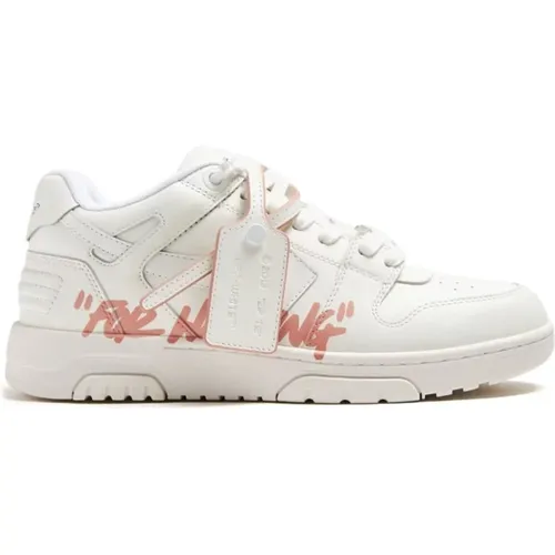 White Slim Sneakers with Pink Accents , female, Sizes: 3 UK - Off White - Modalova