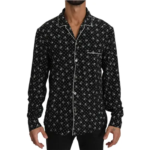 Casual Shirts, male, , Size: M Skull Print Silk Sleepwear Shirt - Dolce & Gabbana - Modalova