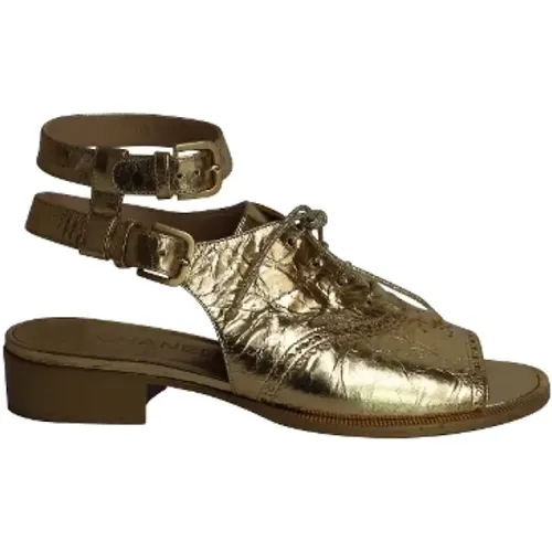 Goldene Leder Brogue Stil Sandalen - Chanel Vintage - Modalova