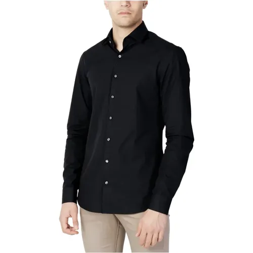 Schwarzes Button-Front Langarmhemd , Herren, Größe: S - Calvin Klein - Modalova
