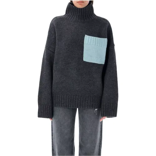 Dunkelgrauer Strickpullover mit Rollkragen - JW Anderson - Modalova