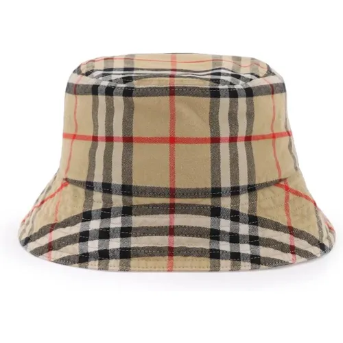 Hats, male, , Size: S Check Cotton Bucket Hat - Burberry - Modalova