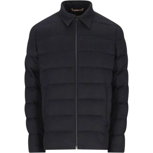 Down Jackets, male, , Size: M Jacket in Cashmere, Silk and Monogram - Herno - Modalova