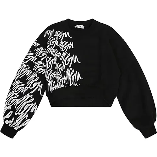 Schwarzer Baumwoll-Sweatshirt mit Logodruck - MSGM - Modalova