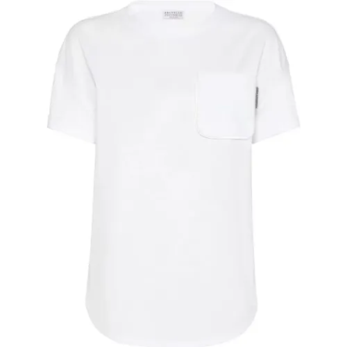 Milk Cotton Crew Neck T-shirt , female, Sizes: M, S, L - BRUNELLO CUCINELLI - Modalova