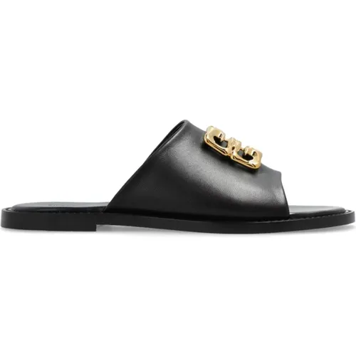 Sliders, female, , Size: 8 US Leather Sandals with Gold-tone Hardware - Givenchy - Modalova