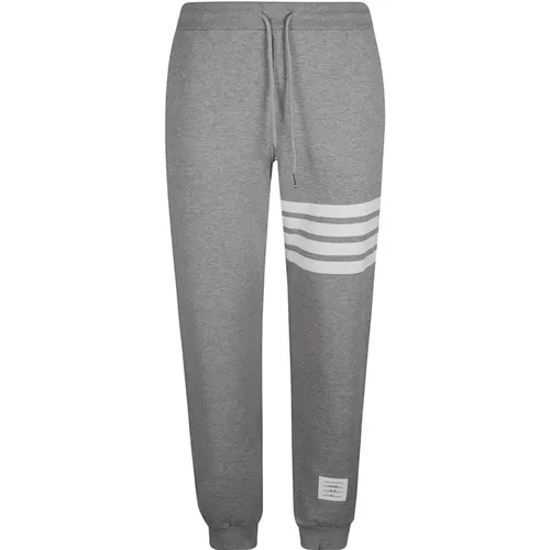 Sweatpants, male, , Size: XL Grey Cotton Trousers with Signature Stripe - Thom Browne - Modalova