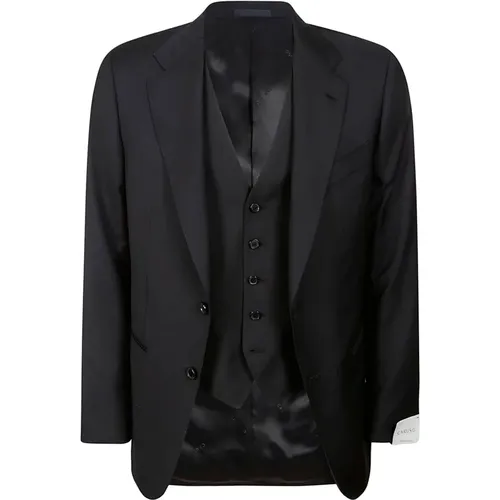 Single Breasted Suits, male, , Size: M Dark Suit with Waistcoat - Caruso - Modalova