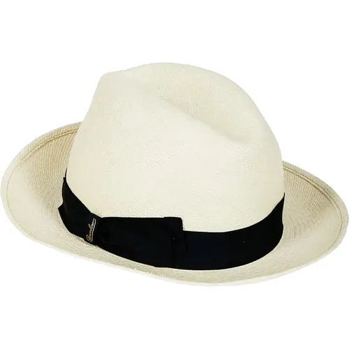 Hats, male, , Size: 59 CM White Straw Panama Hat with Black Band - Borsalino - Modalova