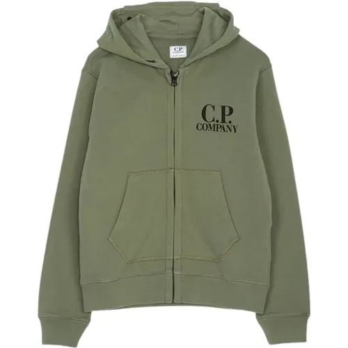 Grüner Kapuzenpullover mit Reißverschluss - C.P. Company - Modalova