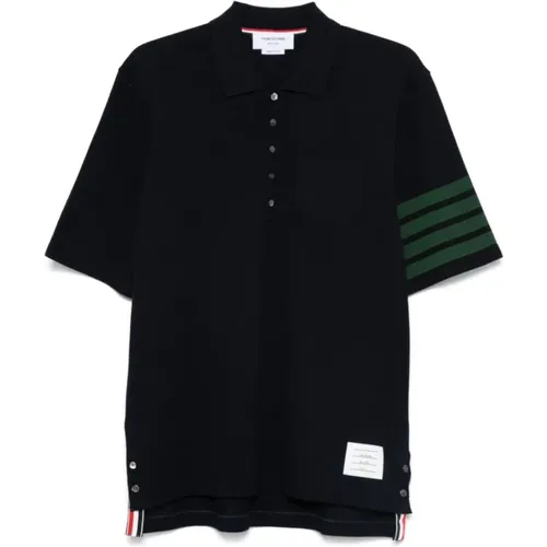 Blaues Poloshirt mit Streifendetail , Herren, Größe: S - Thom Browne - Modalova