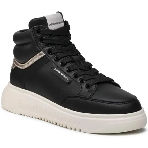 Leather Lace-Up Round Toe Sneakers , female, Sizes: 7 UK, 4 UK - Emporio Armani - Modalova