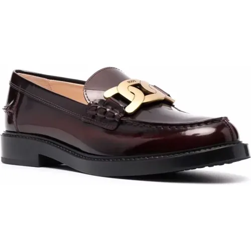 Loafers, female, , Size: 7 1/2 US Burgundy Calf Leather Slip-On Shoes - TOD'S - Modalova