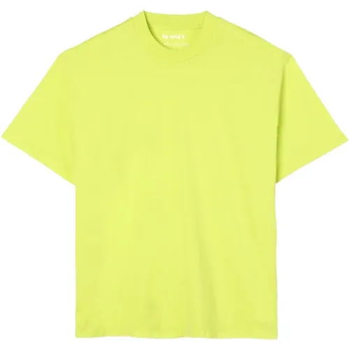 Säuregrünes Baumwoll-T-Shirt mit Bügellogos - Sunnei - Modalova