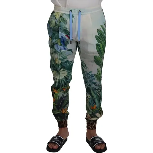 Sweatpants, male, , Size: M White Floral Printed Men Jogger Pants - Dolce & Gabbana - Modalova