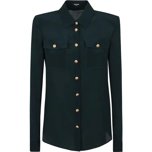 Silk Buttoned Shirt with Patch Pockets , female, Sizes: XS, M - Balmain - Modalova
