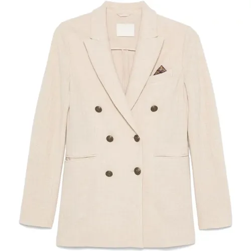 Blazers, female, , Size: L Herringbone Double-Breasted Jacket - Circolo 1901 - Modalova