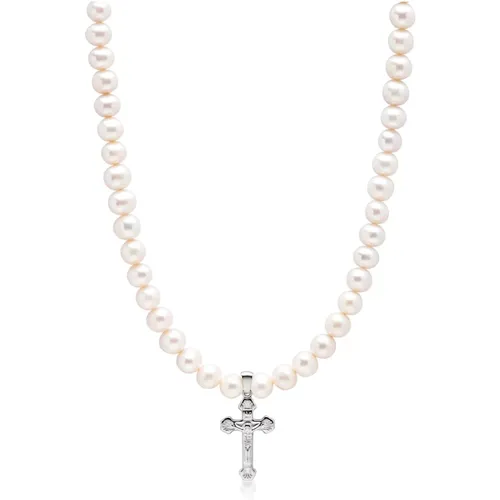 Pearl Necklace with Silver Cross - Nialaya - Modalova