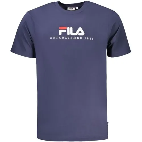 Blaues Rundhals-Baumwoll-T-Shirt , Herren, Größe: 2XL - Fila - Modalova