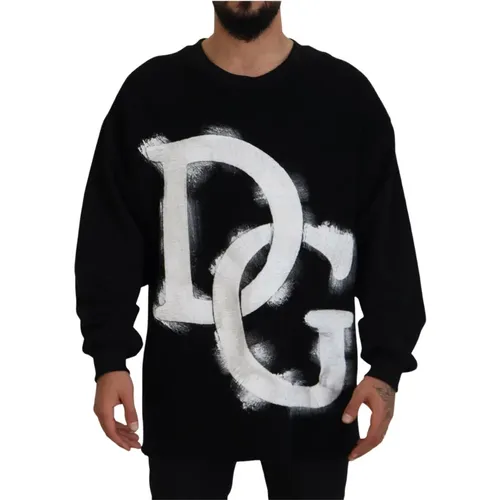 Schwarzer DG Logo Baumwoll-Pullover - Dolce & Gabbana - Modalova