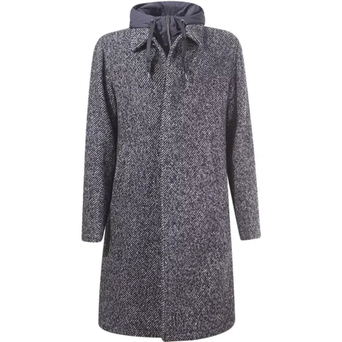 Single-Breasted Coats, male, , Size: M Grey Wool Coat with Removable Bib - Herno - Modalova