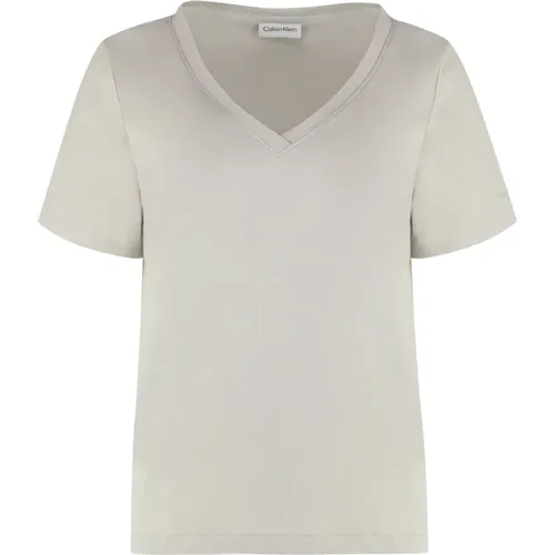 Gerippter Kragen Baumwoll T-Shirt - Calvin Klein - Modalova