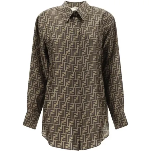 Shirts, female, , Size: M Iconic Logo Silk Shirt Classic Collar - Fendi - Modalova