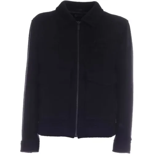 Zip-throughs, male, , Size: L Wool Bomber Jacket with Logo Embroidery - Karl Lagerfeld - Modalova