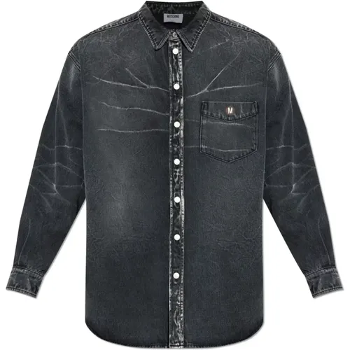 Denim Shirts, male, , Size: L Denim shirt with logo - Moschino - Modalova