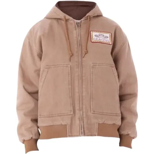 Zip-throughs, male, , Size: S Hooded Work Jacket in Beige - Obey - Modalova