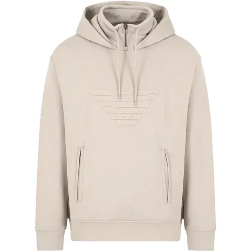 Beiger Sweatshirt mit Maxi-Logo und Kapuze - Emporio Armani - Modalova