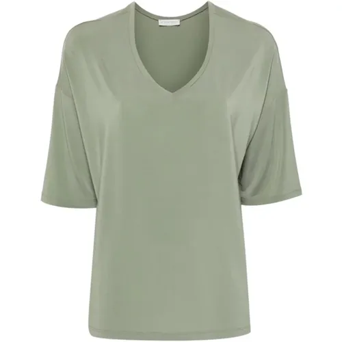 V-neck T-shirt with dropped shoulders , female, Sizes: L, XL, S - Le Tricot Perugia - Modalova