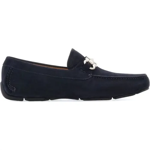 Mitternachtsblaue Wildleder Slip-On Schuhe - Salvatore Ferragamo - Modalova