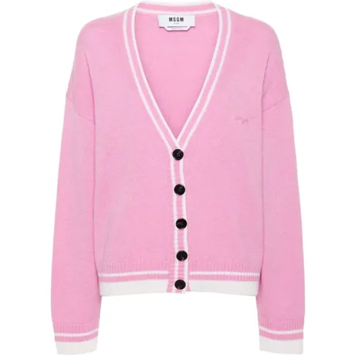 Wool-Cashmere Sweater with Striped Border , female, Sizes: S, XS - Msgm - Modalova