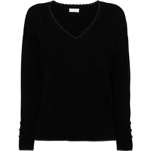 V-Neck Sweater with Decorative Details , female, Sizes: XS, XL, S, M, L - Liu Jo - Modalova