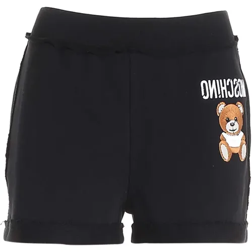 Schwarze Teddybär-Shorts mit Fransendetails - Moschino - Modalova