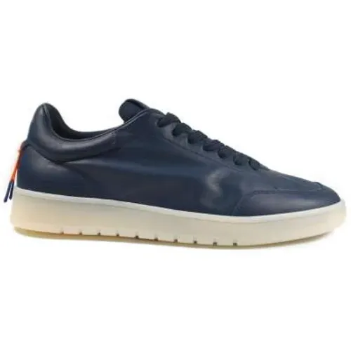 Sneakers, male, , Size: 7 US Navy Leather Sneakers with Color Accents - Barracuda - Modalova