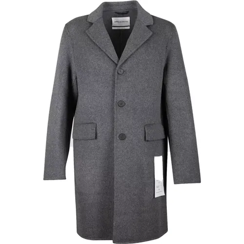 AMARÁNTO, Single-Breasted Coats, male, , Size: L Grey Wool Blend Mens Coat - Amaránto - Modalova