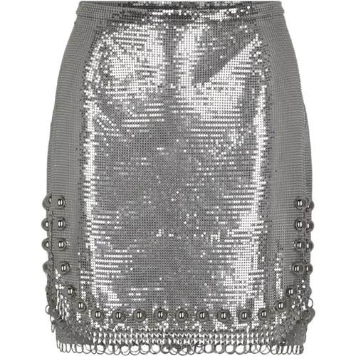 Short Skirts, female, , Size: XS Silver Metallic Knit Mini Skirt - Paco Rabanne - Modalova